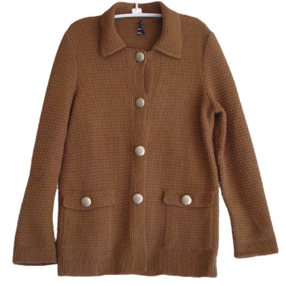 St. James Sweaters - Mademoiselle St. James  Brown Knit Cardigan Sweater with Pockets Small